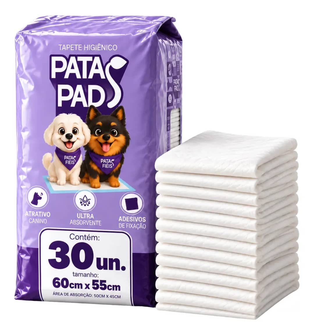 Tapete Higienico Caes Pequeno 60x55 30 Und - Patas Pads Branco