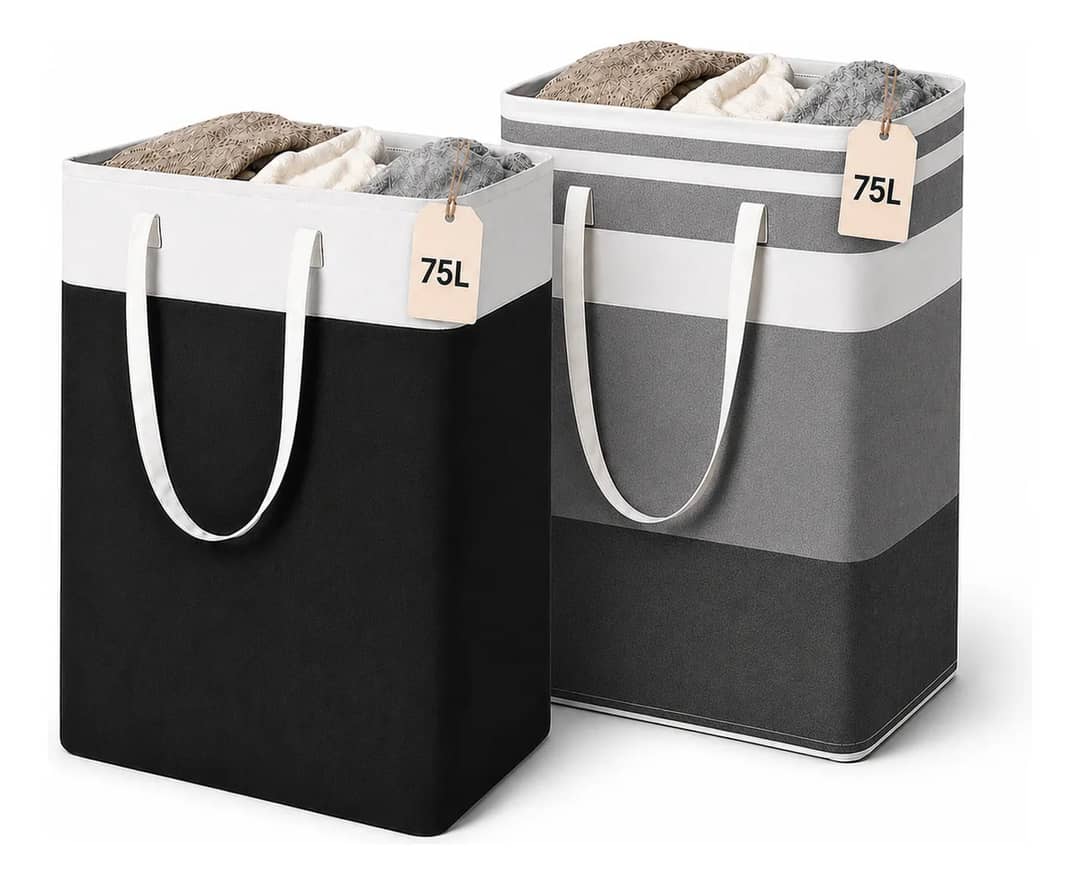 Kit Com 2 Cestos Organizadores Dobráveis De 75 Litrosorganiz Preto E Cinza Calado