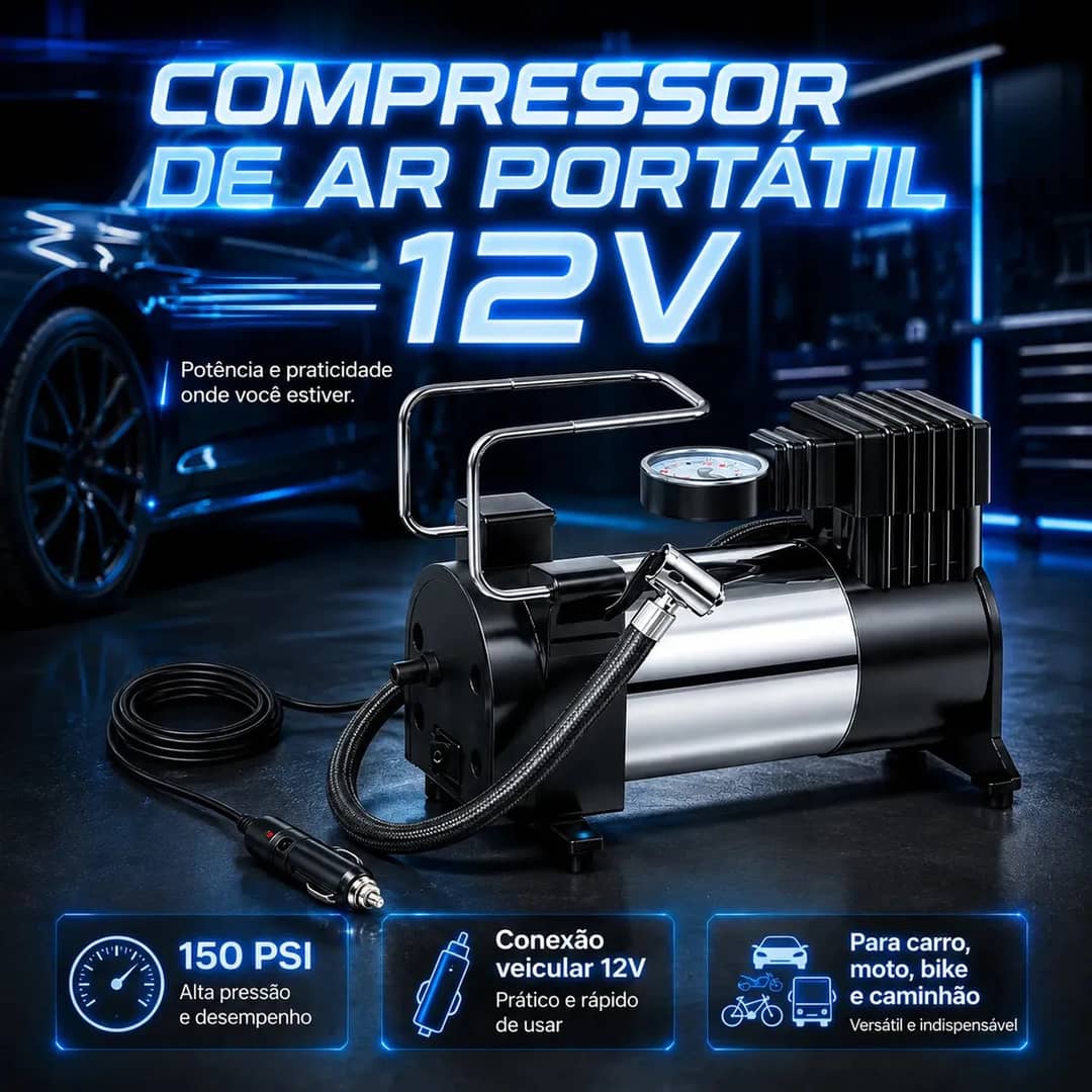 Compressor Portátil Verunto Digital 150psi Usb Type-c Para Carro E Moto Preto 127/220v 50 Hz/60 Hz Monofásica