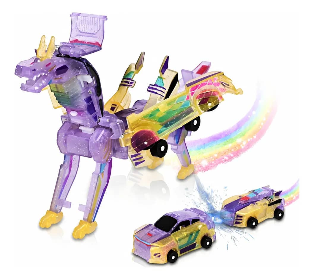 Carrinho Dinossauro Transformável 2 Em 1 Magnético Transformers Rosa