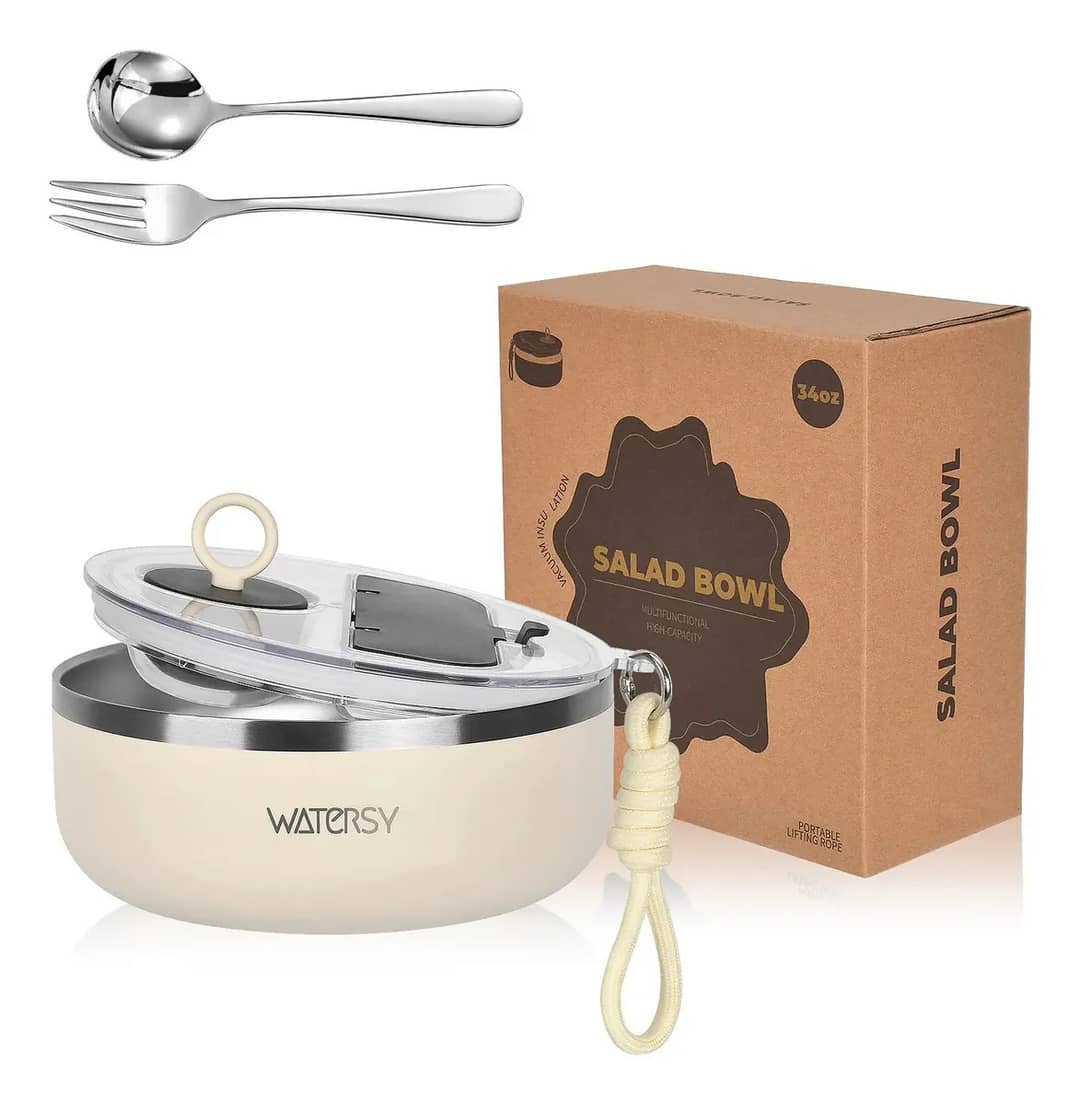 Saladeira Térmica 1000ml Com Alça Portátil E Acompanhamento Cor Branco