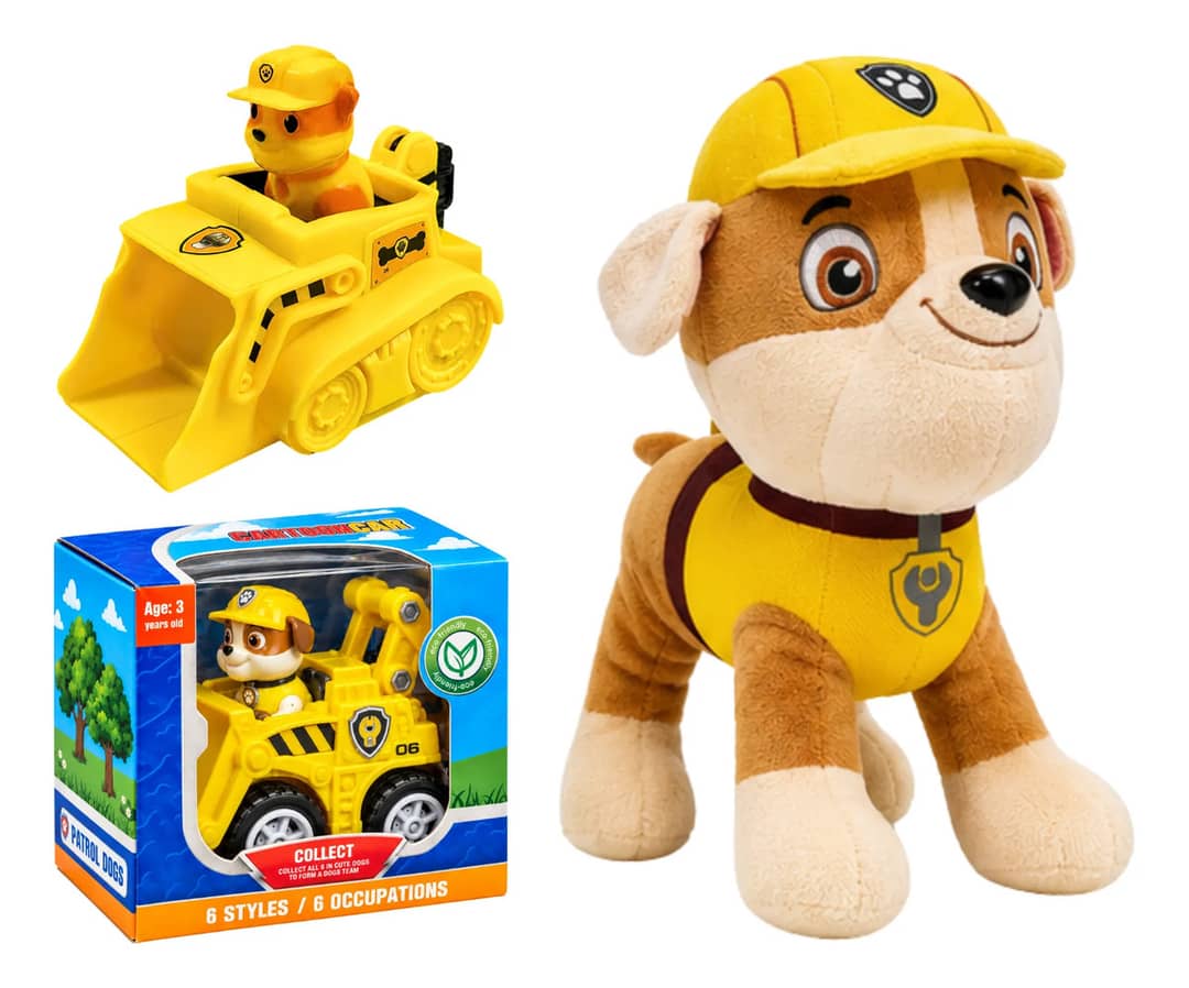 Ursinho Pelúcia + Carrinho Fricção Patrulha Canina Infantil Rubble