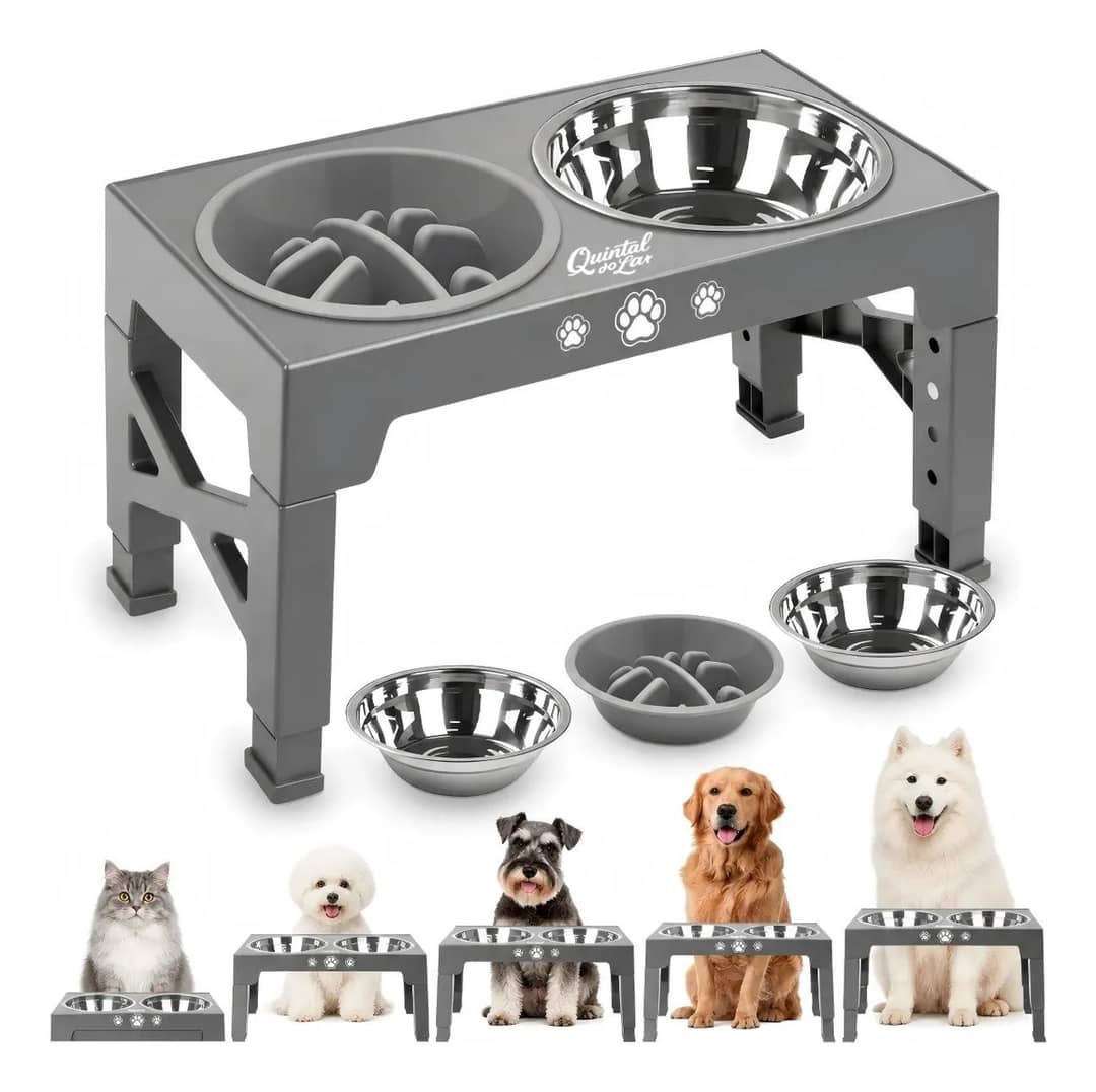 Comedouro Elevado Dobrável Ajustável Lento Para Cães E Gatos Não Aplicável Cinza