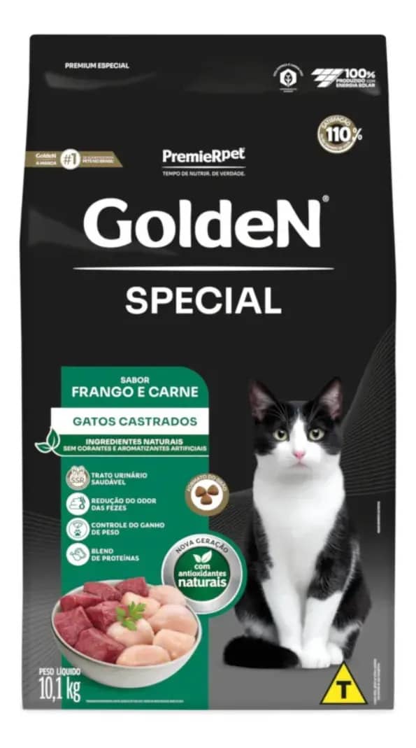 Racao Golden Gatos Special Castrados Sabor Frango E Carne 10.1 Kg