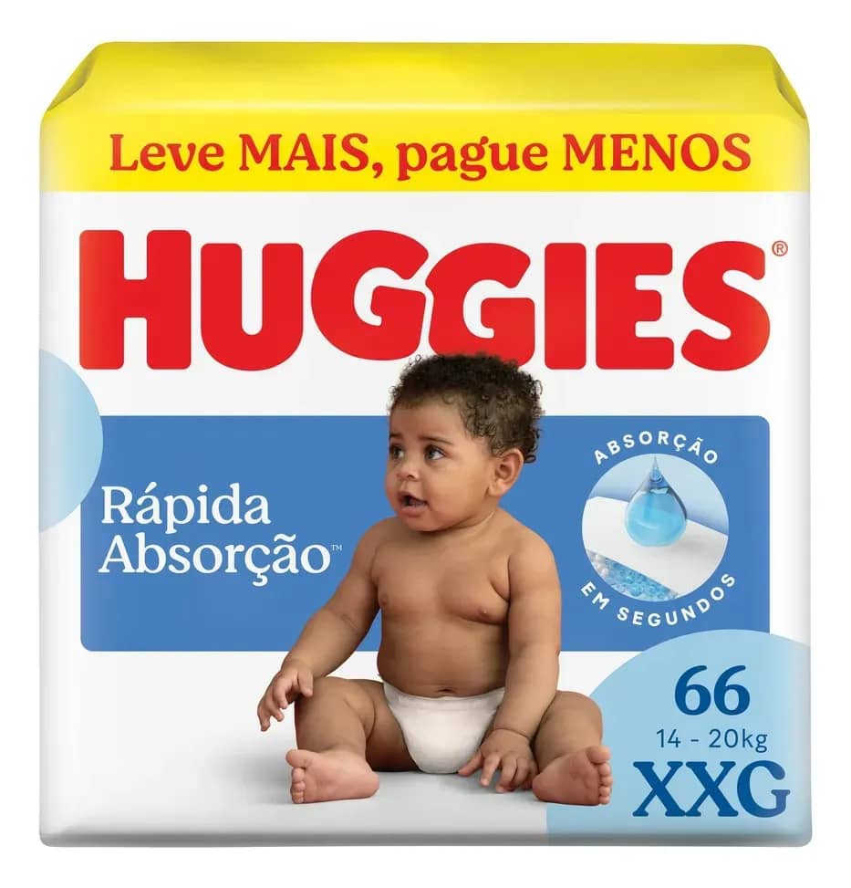 Fralda Huggies Rápida Absorção Xxg 66 Unidades Xgg Sem Gênero