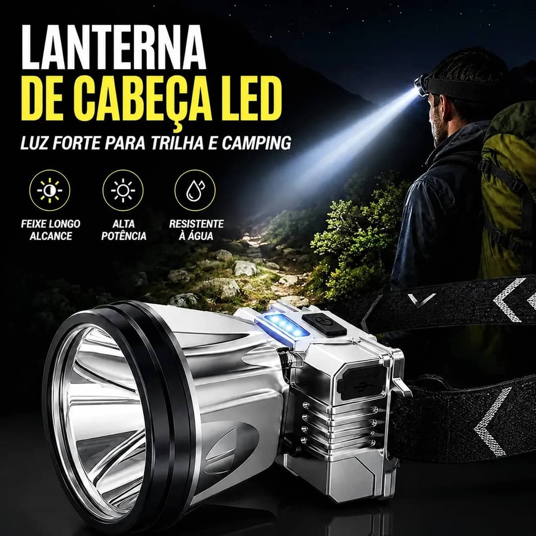 Lanterna Cabeça Led 3 Modos Sensor Multiuso Luz Branca…