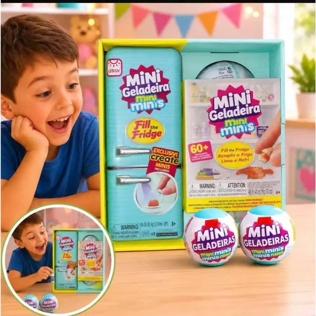 Mini Geladeira Infantil + 2 Bolas Surpresa - Brinquedo Azul-celeste
