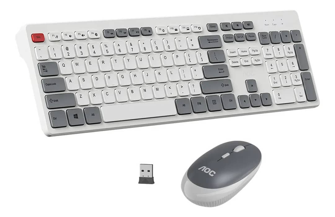 Kit De Teclado E Mouse Aoc Km600 Conjunto Silencioso De Teclado E Mouse De Escritório Sem Fio Com Painel Em Inglês Branco Cinza