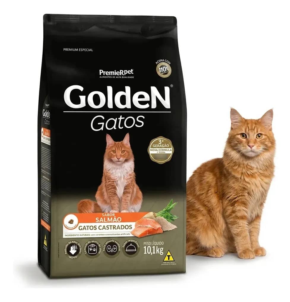 Ração Golden Gatos Castrados Salmão 10kg Alta Aceitação