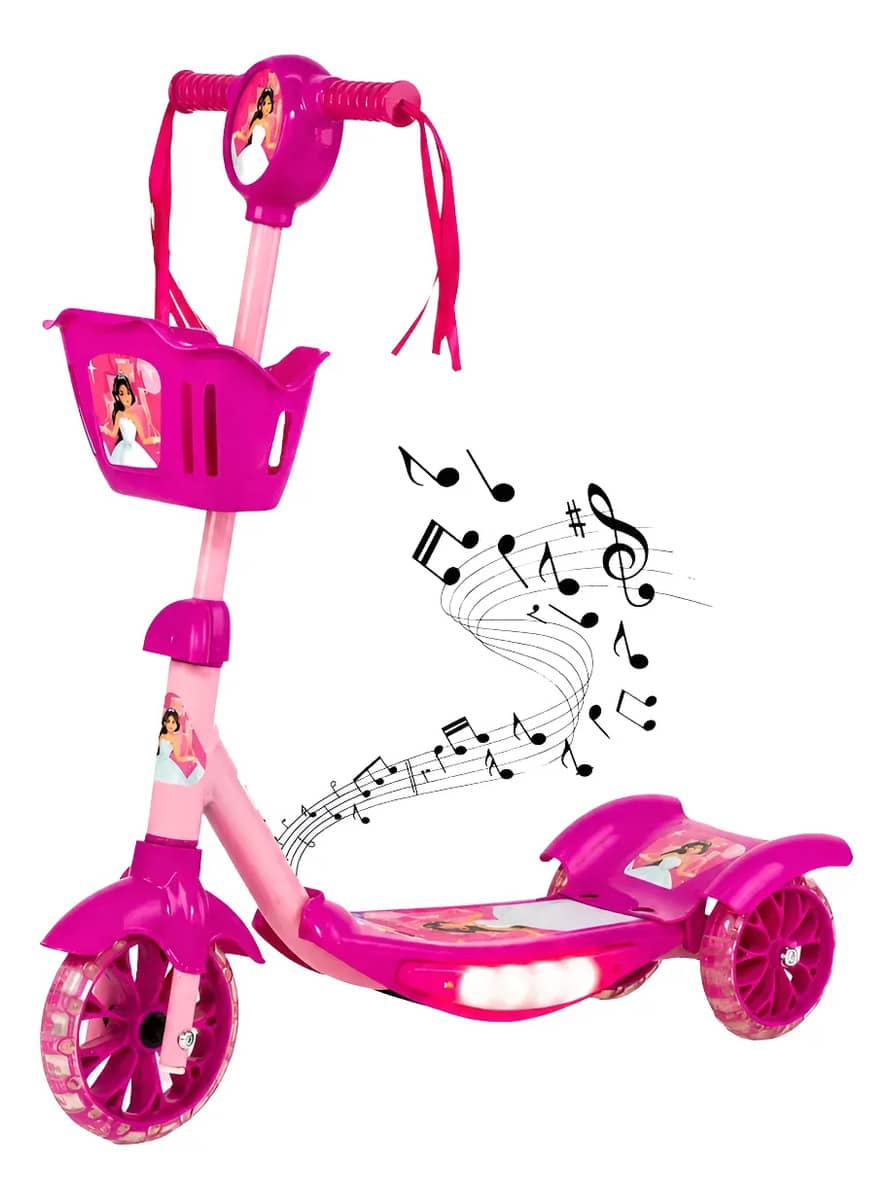 Patinete Princesa Rosa Infantil Luz E Som Menina Rosa Princesa