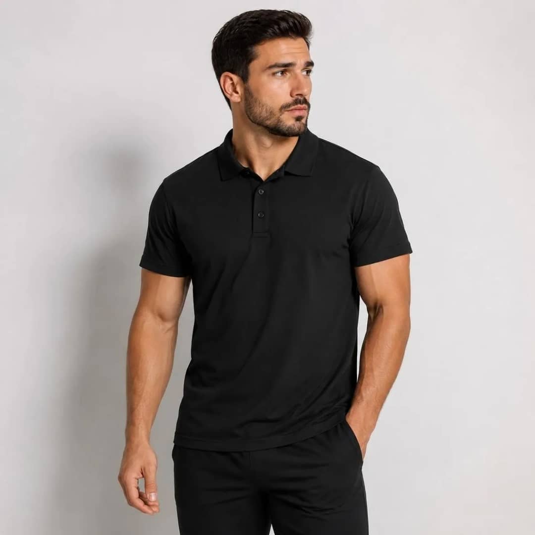 Camisa Gola Polo Masculina Manga Curta Lisa Básica Premium Preto Gg