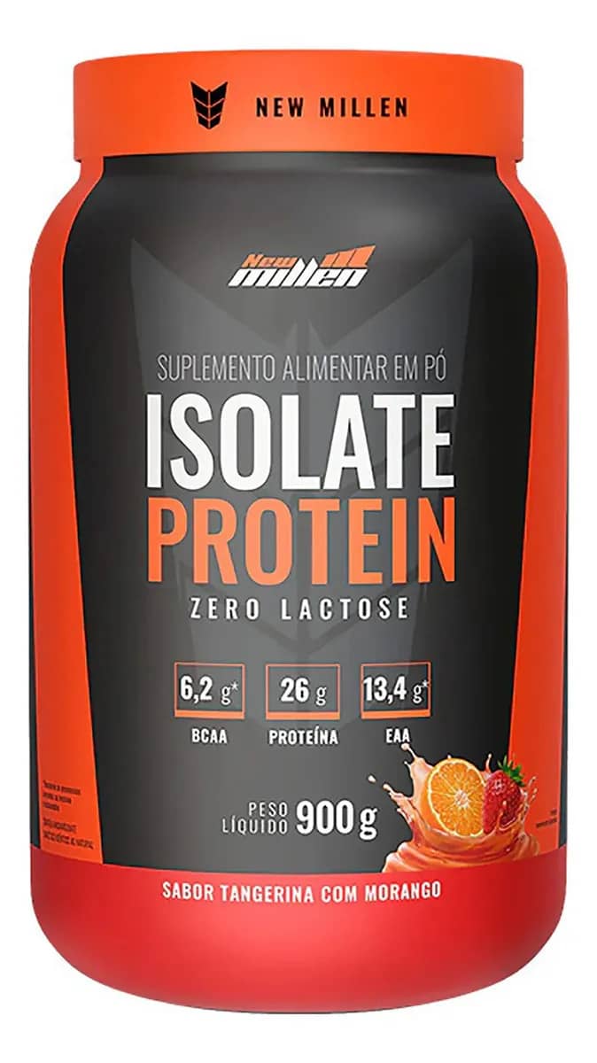 Proteína Bovina Isolada New Millen Whey Zero Lactose Isolate Em Pó Sabor Tangerina Com Morango X 900g