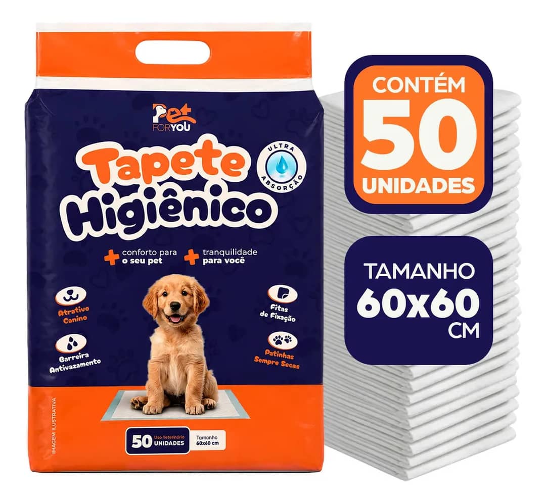 Tapete Higiênico Pet 50 Unidades 60x60 Descartável Cão Gato Branco