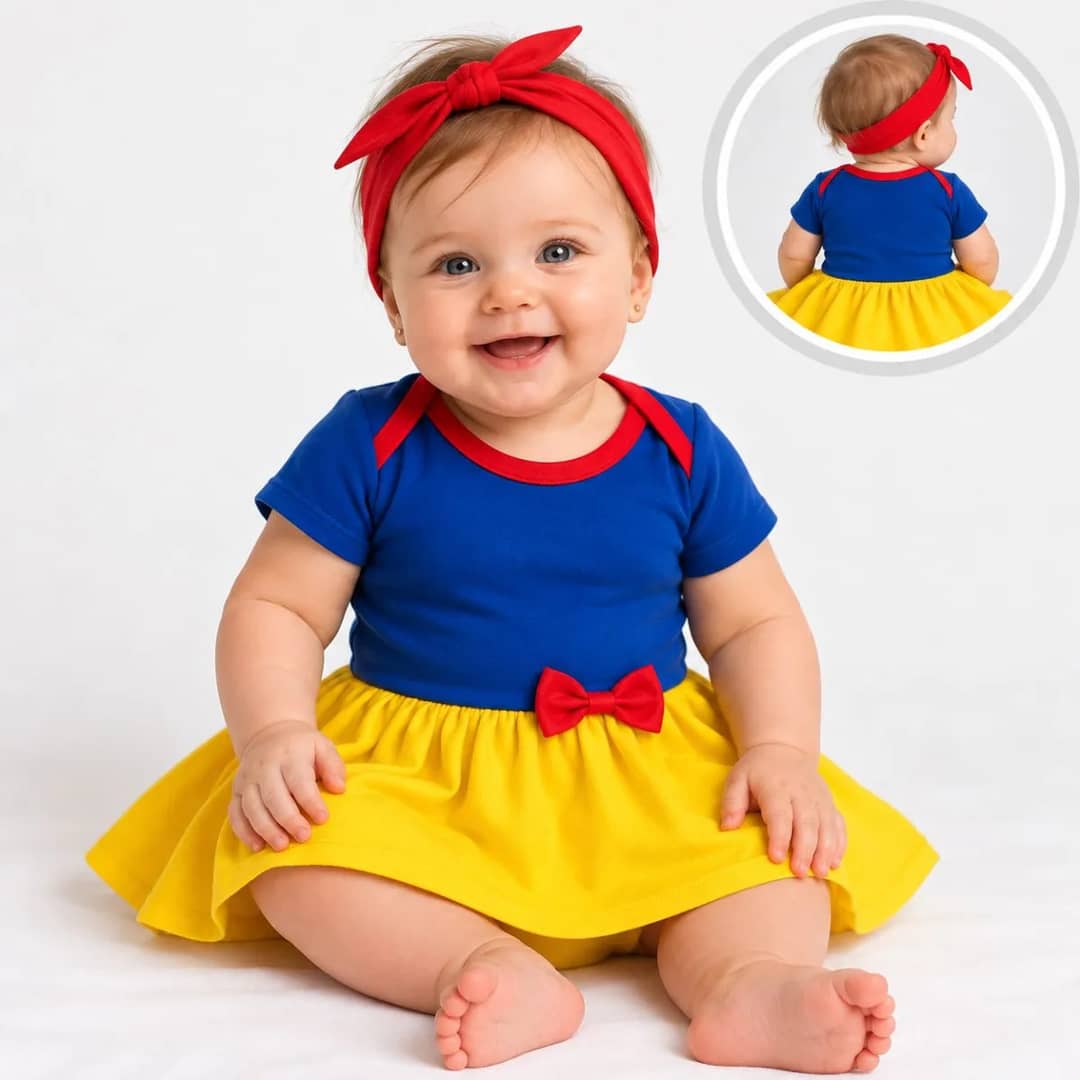 Body Fantasia Princesas Roupinha Bebê Mesversario Menina Branca De Neve Gg (9 A 12 Meses)