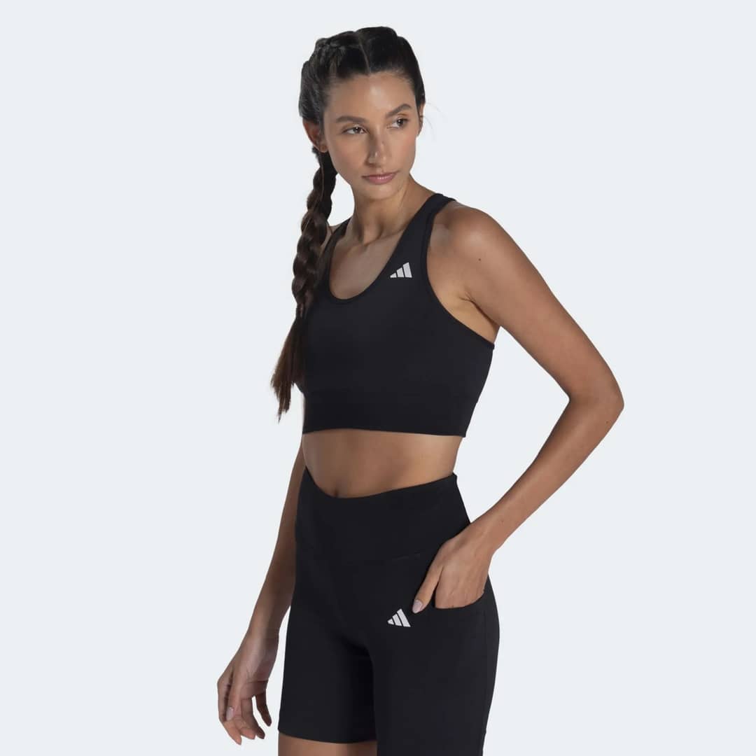 Top Esportivo Feminino Suporte Médio Pocket adidas Preto Liso M