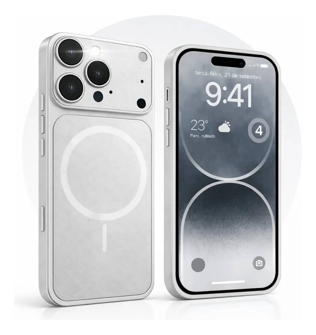 Capa Capinha Case Compativel Para iPhone Vidro Premium Luxo Prateado iPhone 14