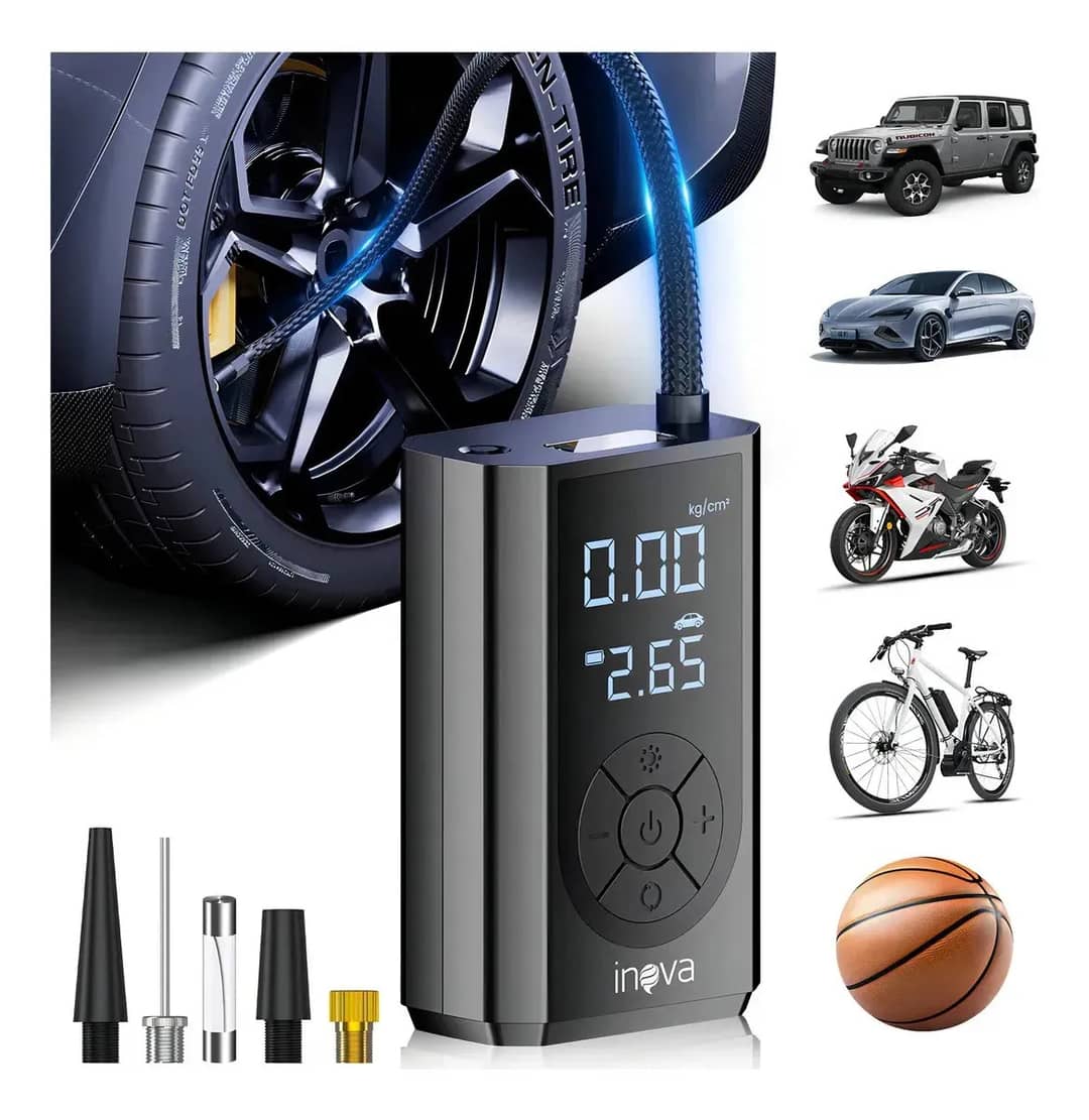 Calibrador De Pneu Bomba De Pneu, Compressor Pneu Portatil 150 Psi, Mini Car Air Pump Sem Fio Com Luz De Emergência Led Com Bateria Recarregável De 4000mah Cor Preto 127/220v