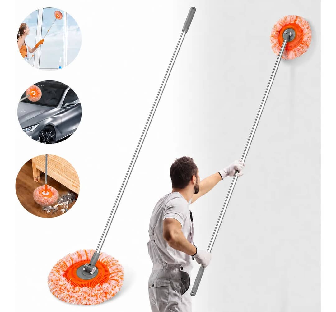 Mop Esfregão 360° Microfibra Cabo Inox 1,5m Teto Parede Piso Laranja
