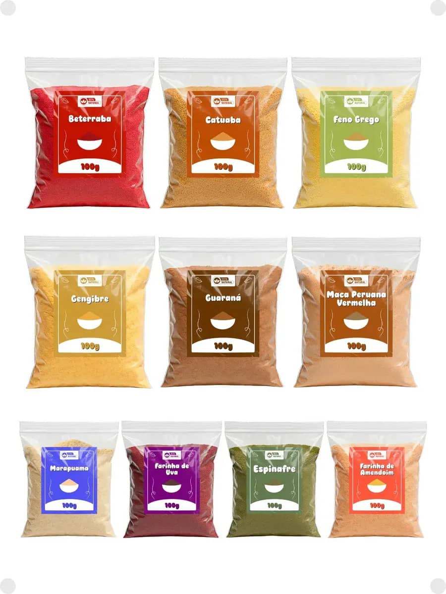 Kit 10 Produtos 100g Cada Pré-treino Natural Em Pó 1kg Natural