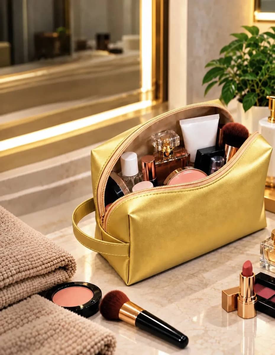 Necessaire Unissex Premium Couro Sintético Resistente Gold Dourado