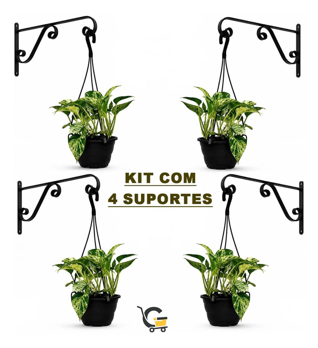Kit 4 Suportes Parede Gancho De Pendurar Vaso Planta Flores Preto