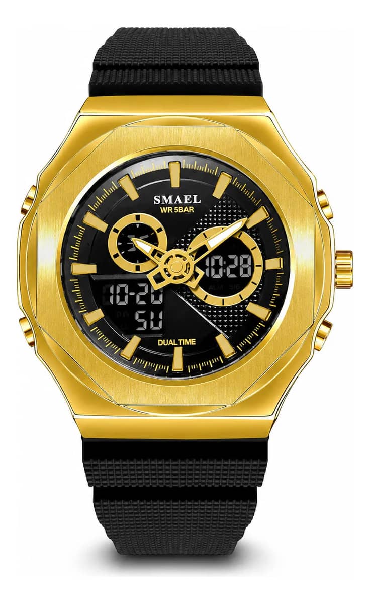 Relógio Smael 8102 Unissex Analógico Digital 5atm + Caixa Preto Amarelo