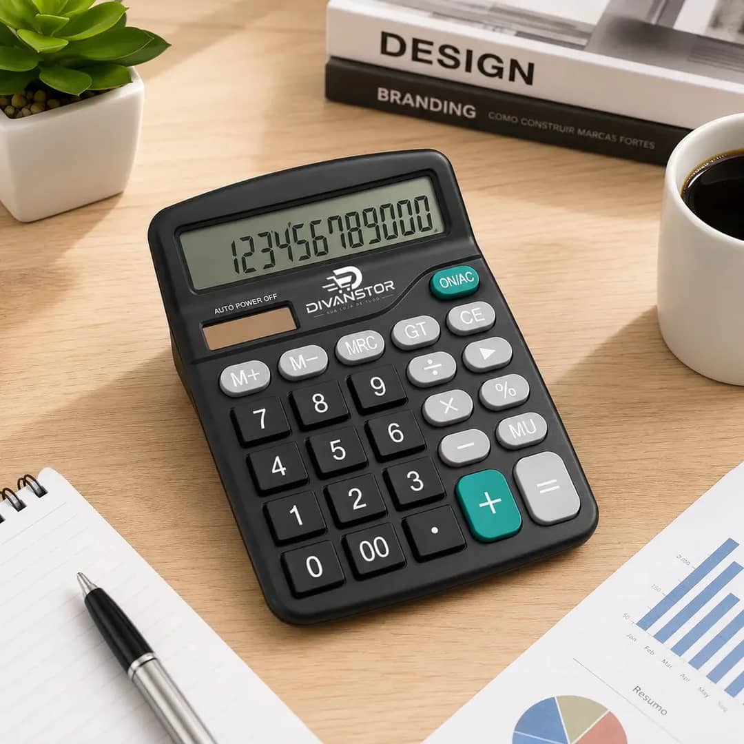 Calculadora Básica Divanstor 12 Dígitos, Preta, Para Escritório E Comércio Preto