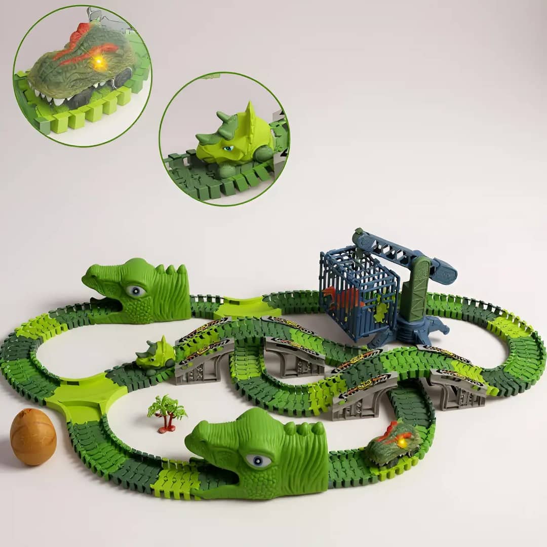 Pista De Carrinho Dinossauro Com Luz 277 Peças Brinquedo Verde