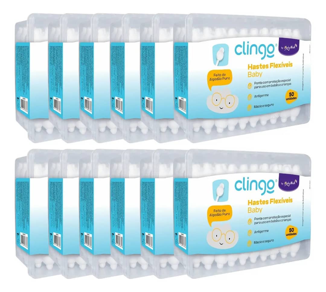Clingo Hastes Flexíveis Bebê 100% Algodão Kit 12x50un…
