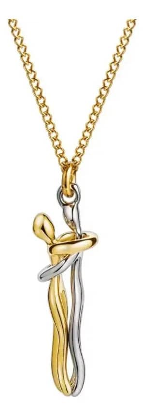 Colar E Pingente Casal Abraço Namorados Bicolor Banhado Ouro 18k E Prata 40cm Troia Semijoias Dourado