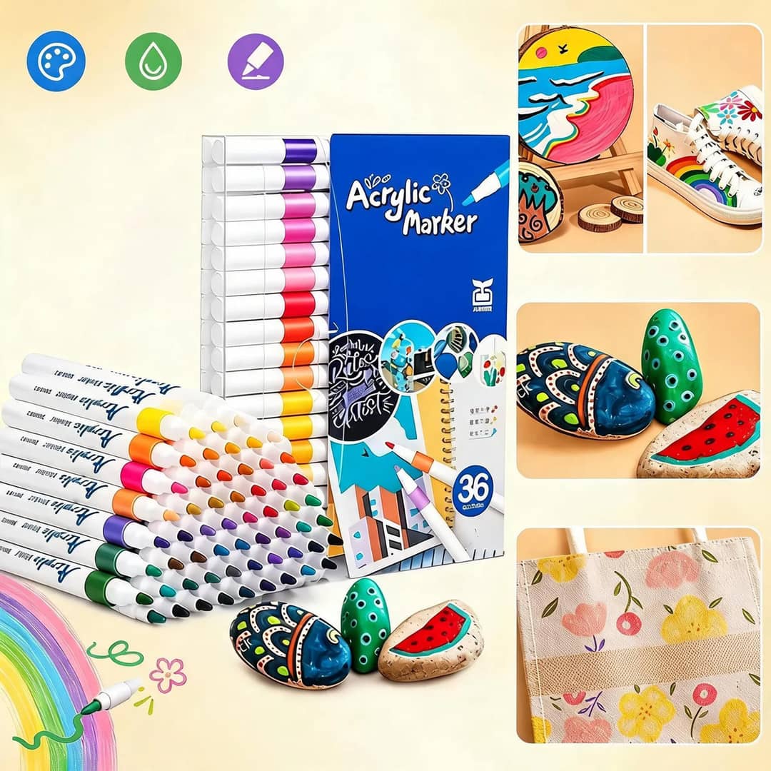 36 Caneta Tipo Posca Colorida Cerâmica Madeira Metais Tecido 36 Cores