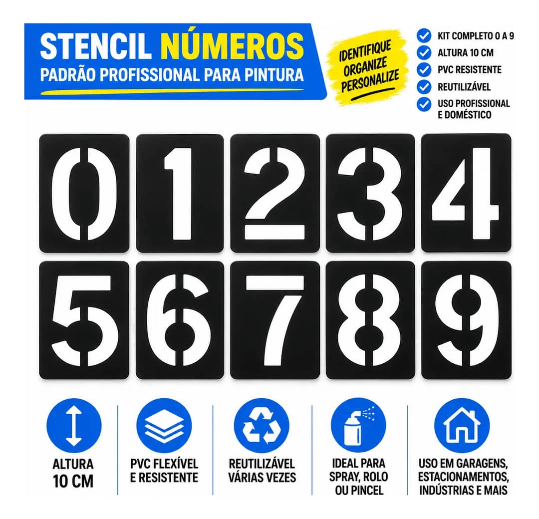 Stencil Números 0-9 Smart Decora 10 Cm Reutilizável