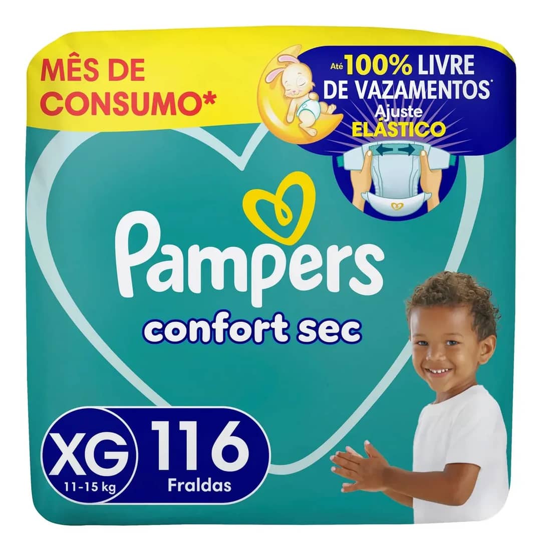 Fralda Pampers Confort Sec Tamanho Xg 116 Unidades Sem Gênero