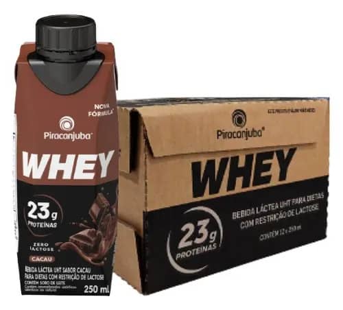 Kit 12 Bebida Whey Piracanjuba 0 Lactose Sabor Cacau 250m