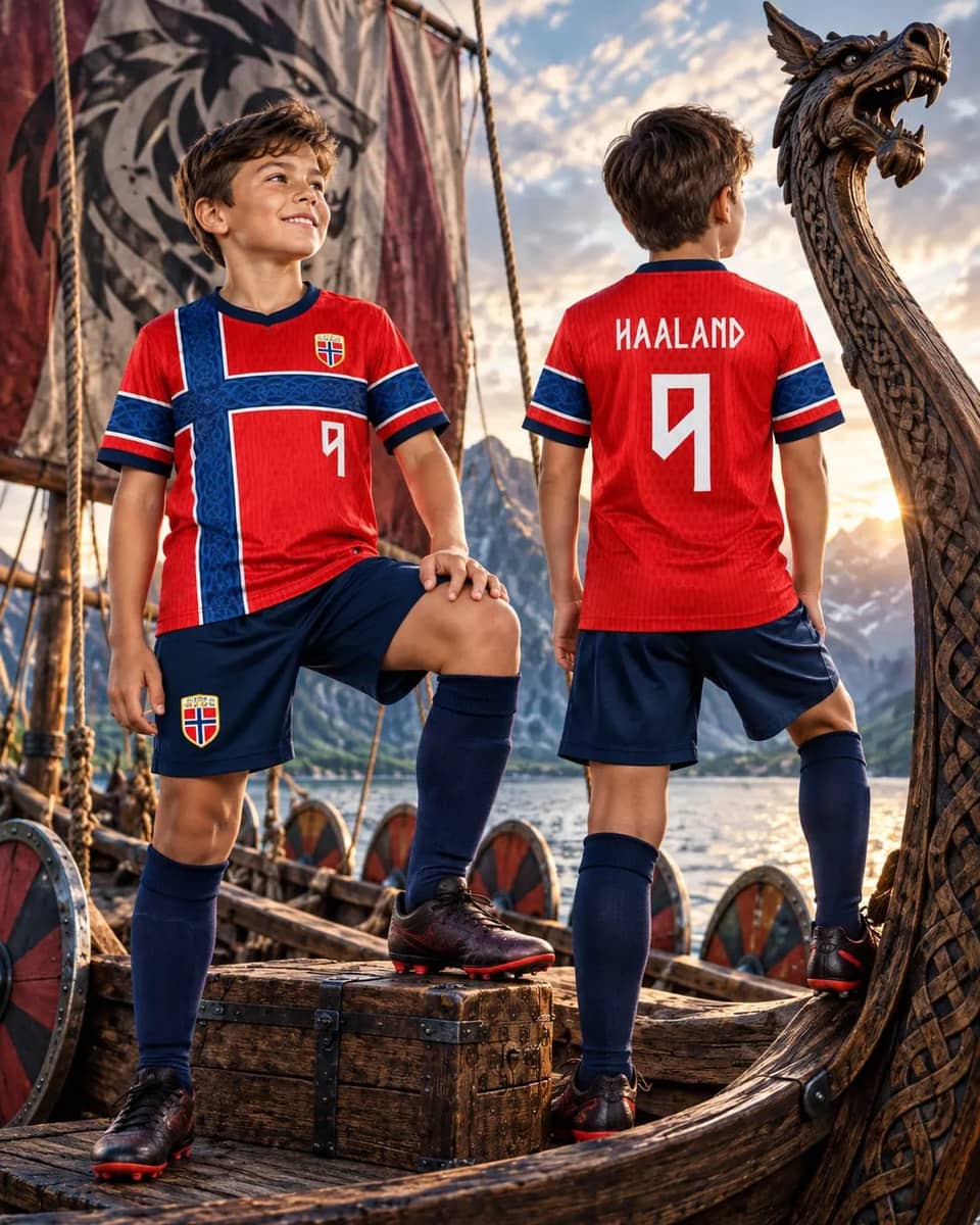 Conjunto De Futebol Infantil Futebol Halaand Noruega Vermelho 08