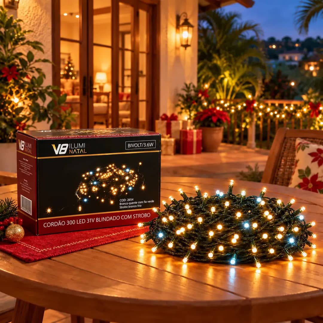 Cordão Pisca Pisca Strobo 30m 300 Leds Prova D'água Ip44 Lph Externo Interno P/ Árvore Natal Luz Decoração Condomínio Apartamento Praça Bivolt 110/220v Cor Das Luzes Branco Quente Strobo Frio 127/220v