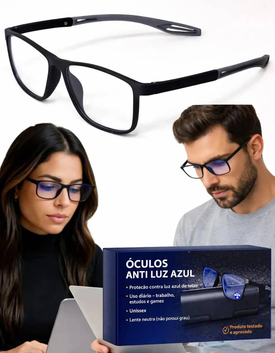 Óculos Anti Luz Azul Computador Celular Proteção Gamer Pc Proteção Tela Descanso Preto Anti Fadiga 145mm