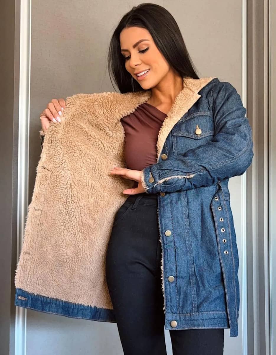Jaqueta Jeans Forrada Com Capuz Casaco Inverno Parka Grossa Unica G (40) Liso