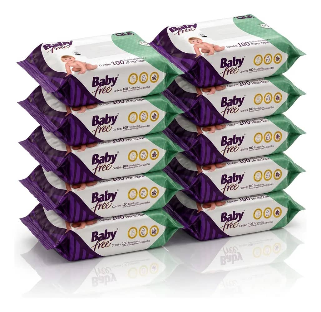 Lenços/toalhas Umedecidos Baby Free 500un Hipoalergênico Kit 10 Pacotes