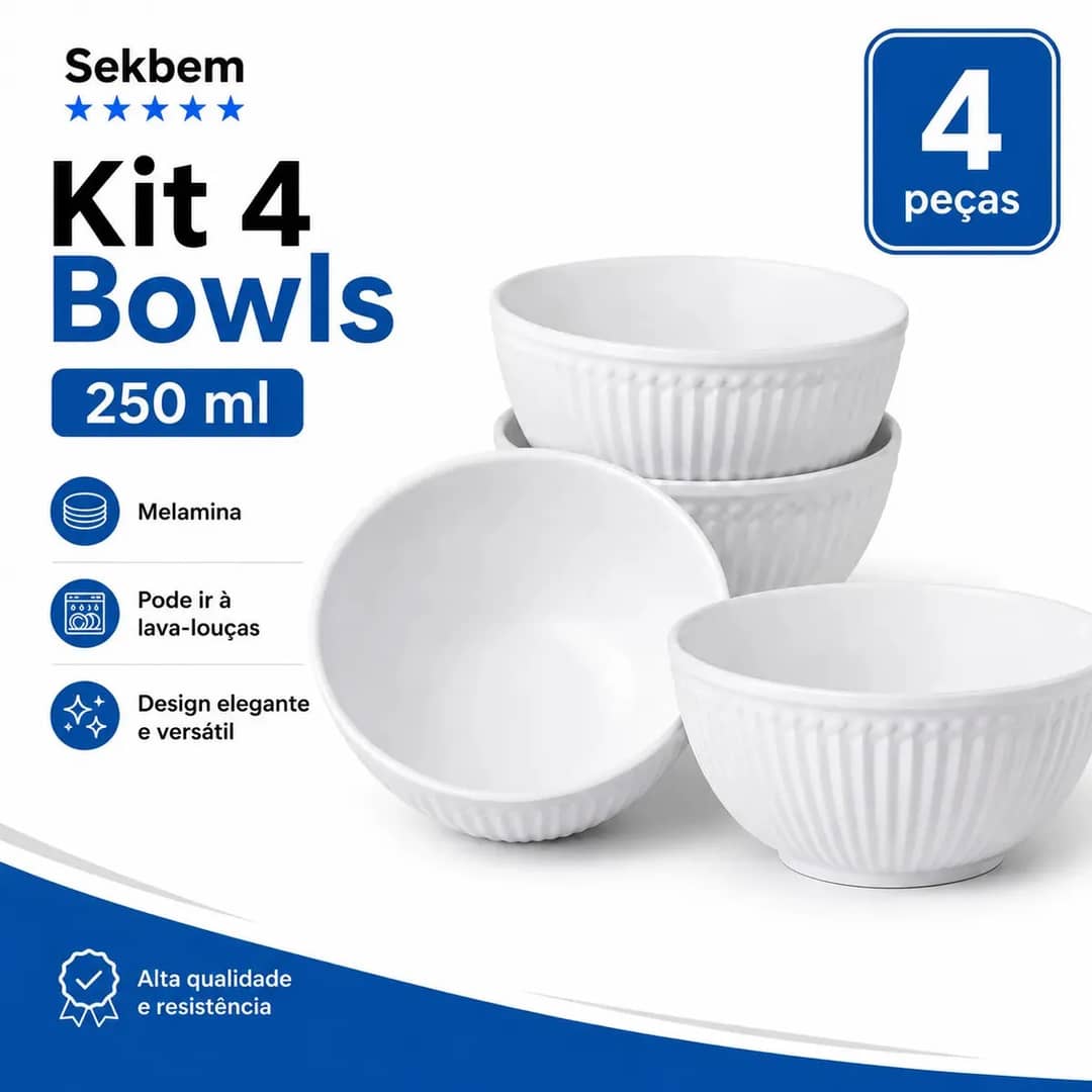 4 Bowls Cumbuca Tigela Frutas Sopa Caldo Petiscos Café Da Manhã Sekbem Branco