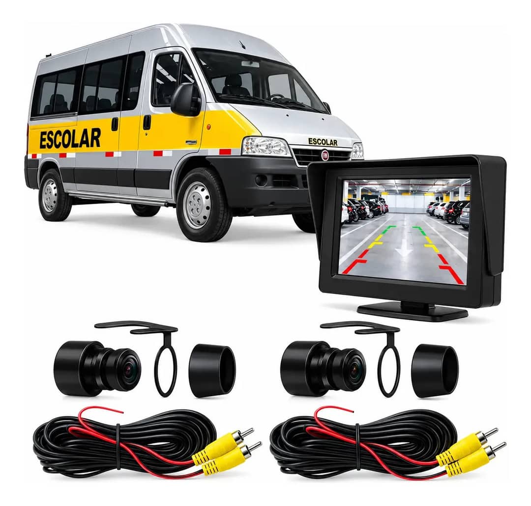 Câmera Frontal E De Ré Honesty Kitvan Para Veículo Tela 4.3 Ip68 Ccd