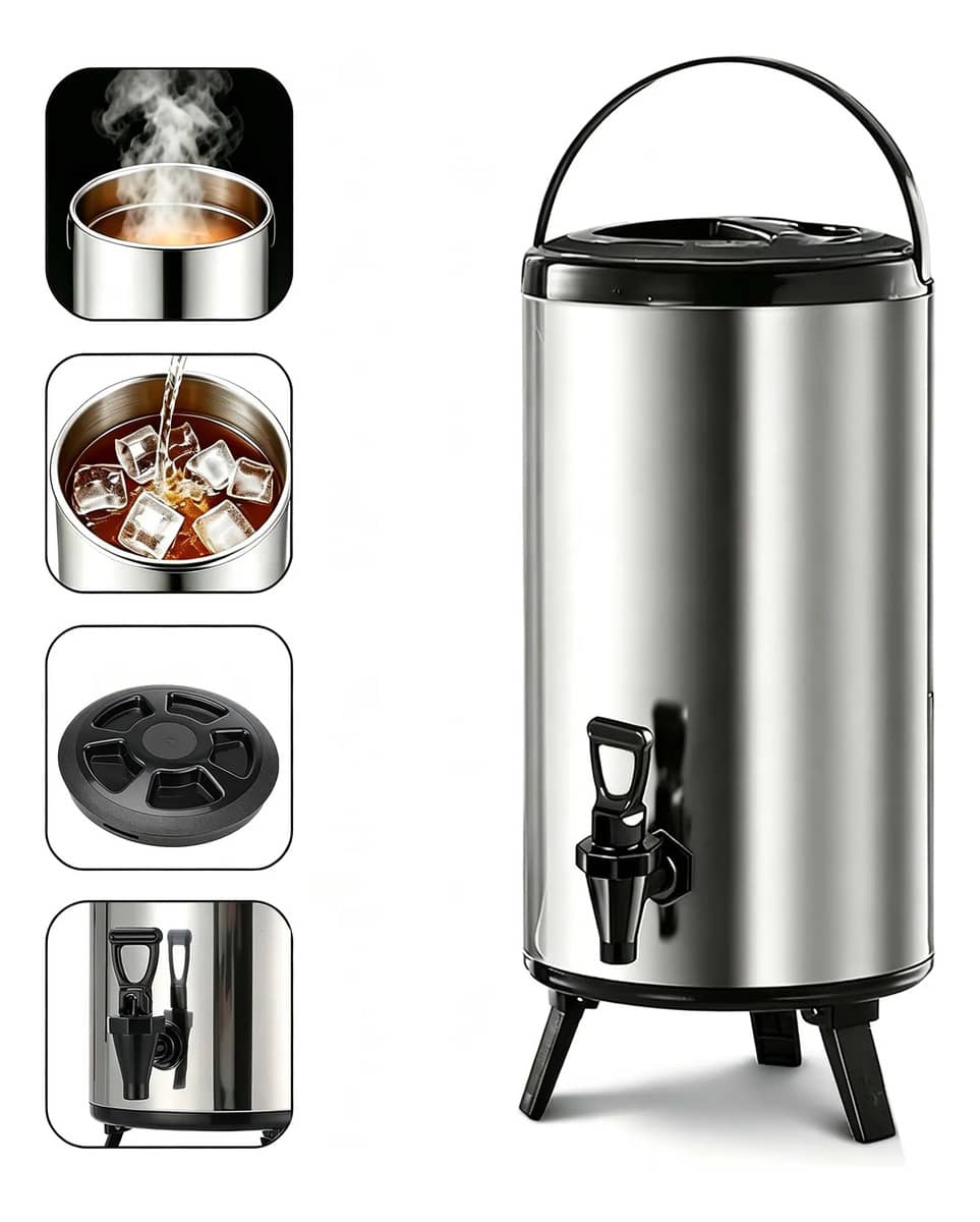 Botijão Térmico Aço Inox 12 Litros Café Chá Suco Bebidas Preto