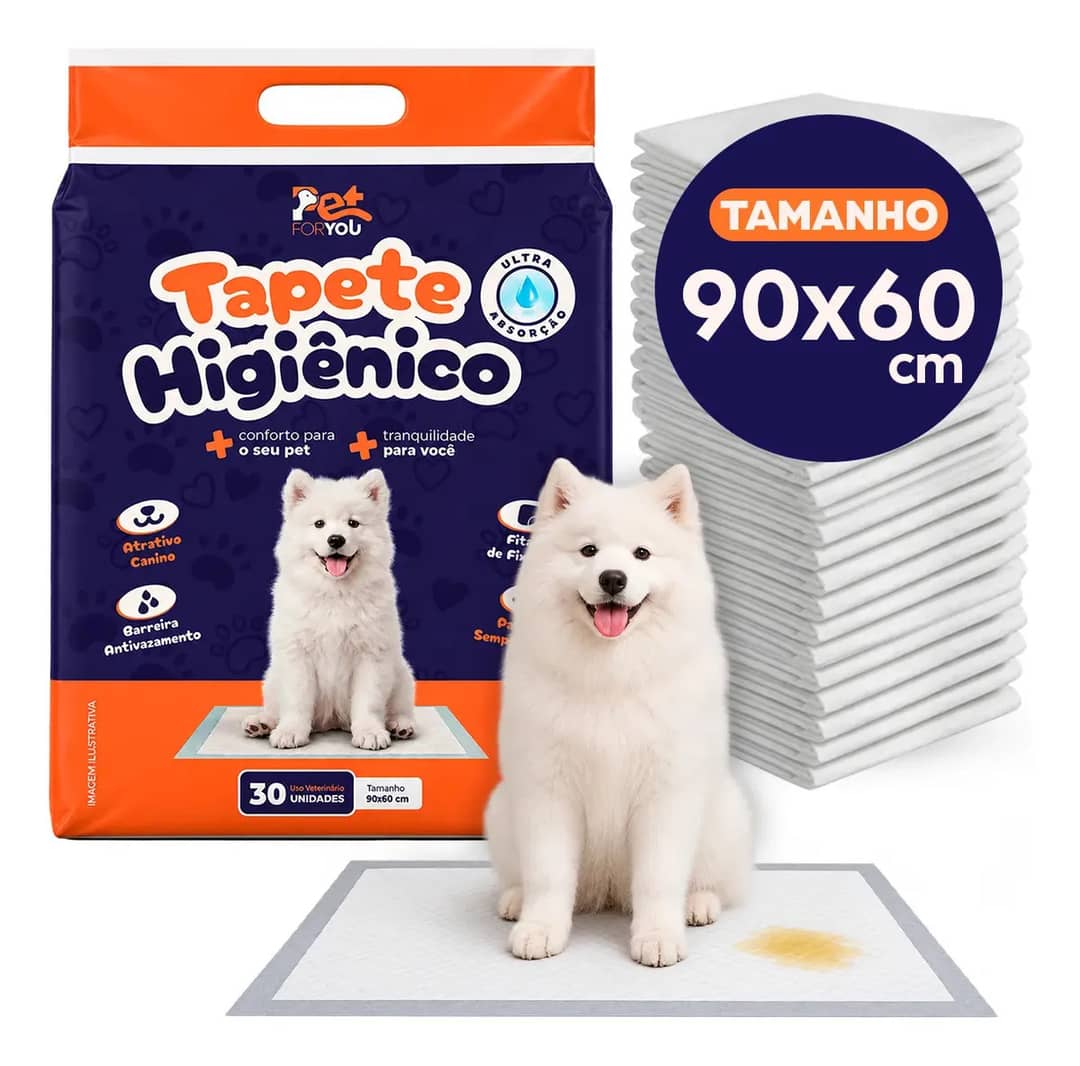 Tapete Higiênico Pet 30 Unidades 90x60 Descartável Cão Gato Branco