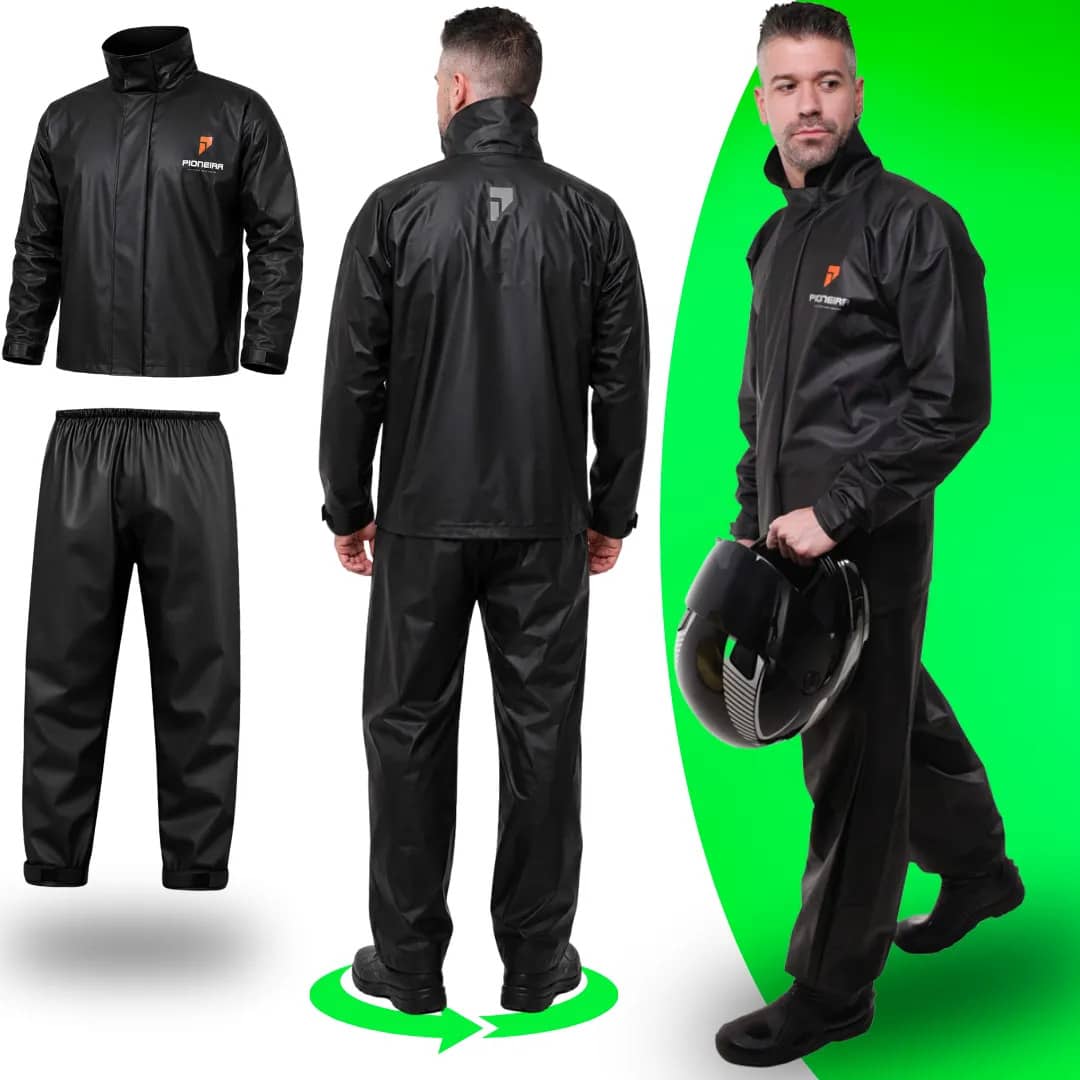 Capa De Chuva Moto Pioneira Impermeável Pvc Motoqueiro Frio Preto Com Laranja Masculino - Gg