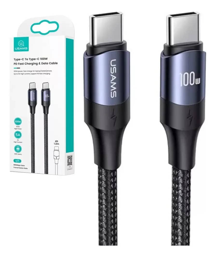 Cabo Usb-c Type-c 100w 1.2m Usams P/ Macbook iPad Celular Cor Preto