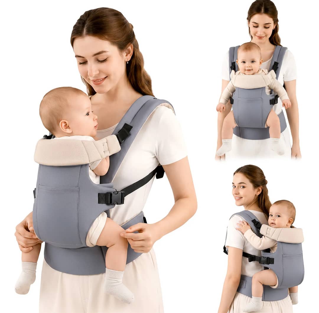Bolsa Canguru Bebê Ergonômica Mochila Frente Costas Até 25kg Cinza