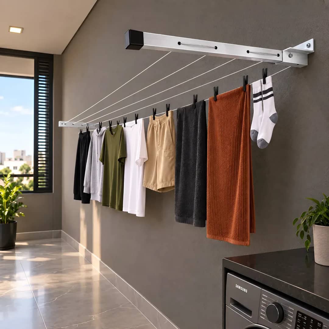 Varal Dobravel De Parede Aluminio Premium Resistente 80kg Alumínio