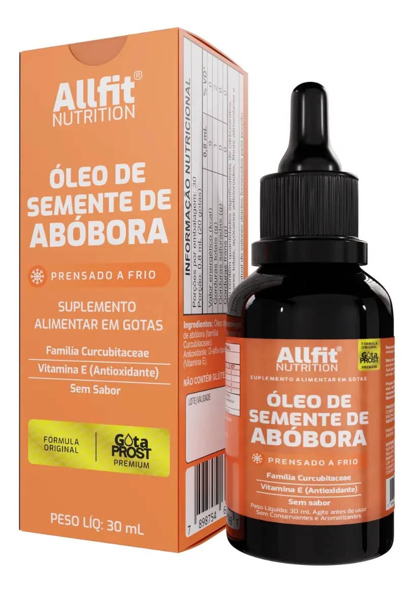 Oleo Semente Abobora 30ml Gotas 100% Puro Vegano Prensado A Frio - Allfit Nutrition Sem Sabor