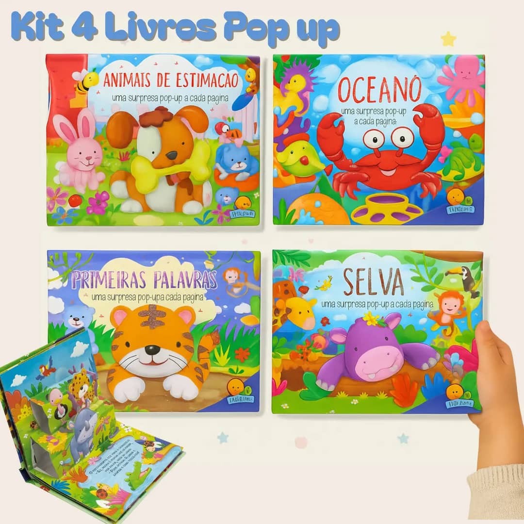 Kit Livros De Historinhas Infantis Pop Up Divertido Historias Em 3d Imagens Que Saltam Para Fora Das Paginas Ilustrativo Cores Vibrantes Resistente