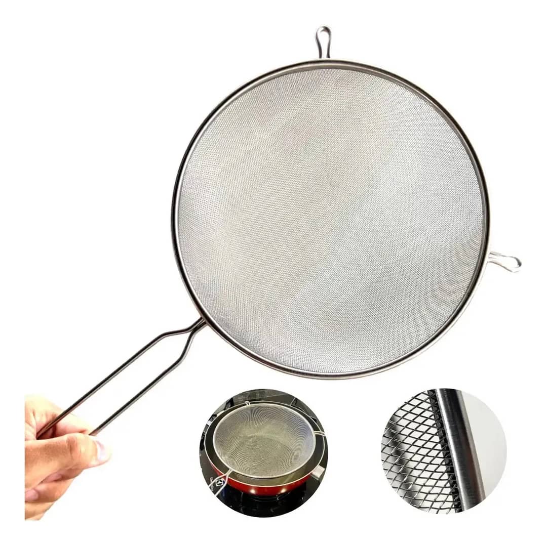 Peneira 24cm Extra Grande Fina Inox De Cozinha Coar Escorrer + Brinde
